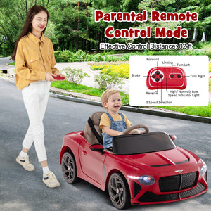 12V Bentley Bacalar kids ride-on car in angle 15 view, perfect for young racers and outdoor fun.