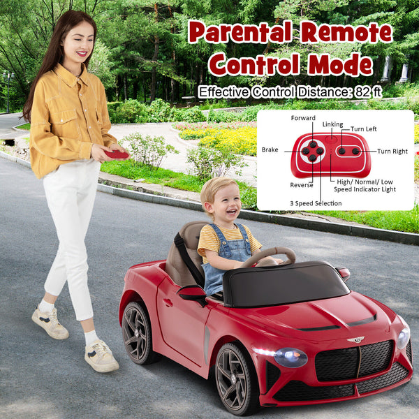 12V Bentley Bacalar kids ride-on car in angle 15 view, perfect for young racers and outdoor fun.