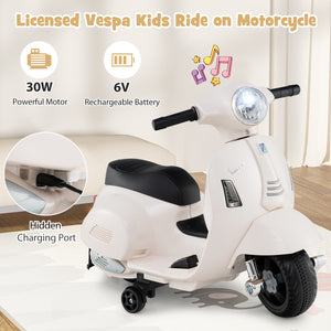 Kids Ride on Motorcycle Licensed Vespa with LED Headlight and Horn Sound