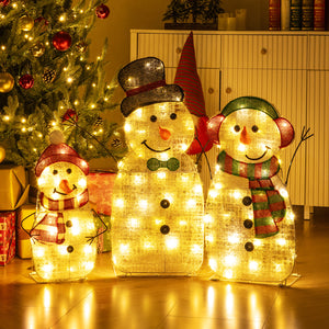 Lighted Snowman Family Christmas Decoration 3-Piece Pre-Lit 2D Snowman Set