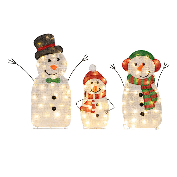 Lighted Snowman Family Christmas Decoration 3-Piece Pre-Lit 2D Snowman Set