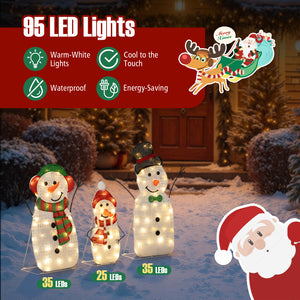 Lighted Snowman Family Christmas Decoration 3-Piece Pre-Lit 2D Snowman Set
