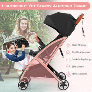 Lightweight aluminium frame baby stroller with net, angled view showcasing design and features.