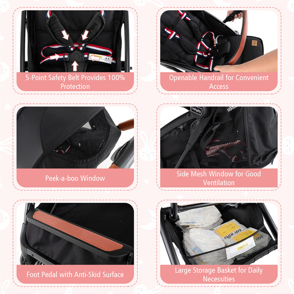 Lightweight aluminium frame baby stroller with net, angled view, perfect for travel and outdoor use.