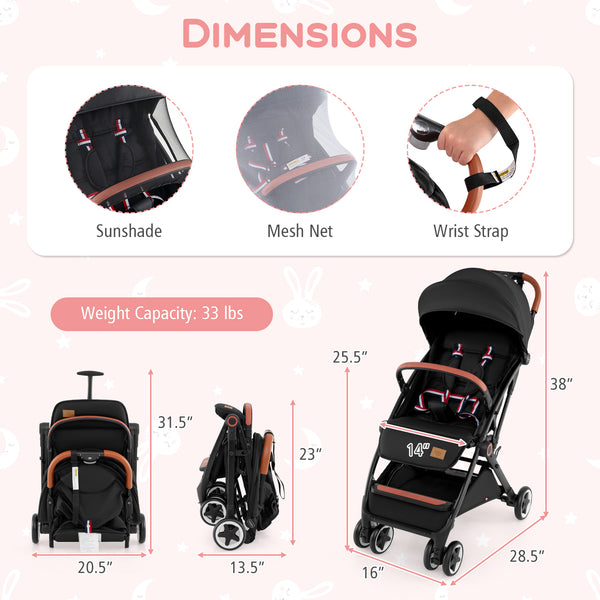 Lightweight aluminium frame baby stroller with net, angled view, perfect for travel and outdoor use.