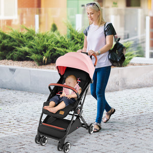 Lightweight aluminium frame baby stroller with net, angled view showcasing design and functionality.