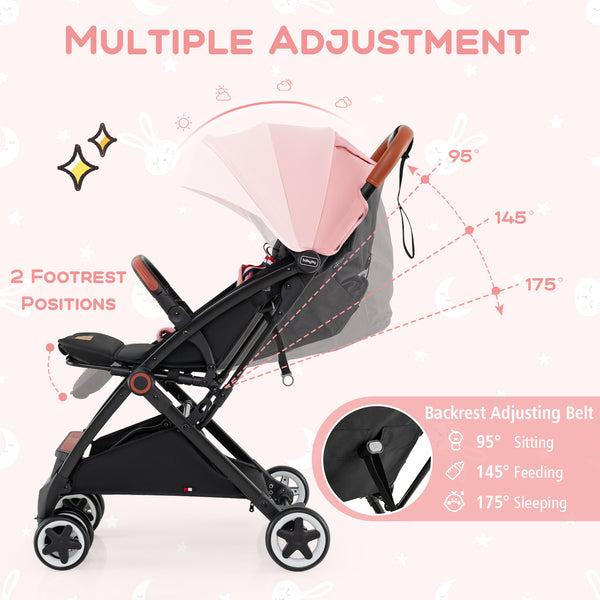 Lightweight aluminium frame baby stroller with net, angled view, perfect for travel and outdoor use.