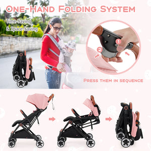 Lightweight aluminium frame baby stroller with net, angled view showcasing design and features.