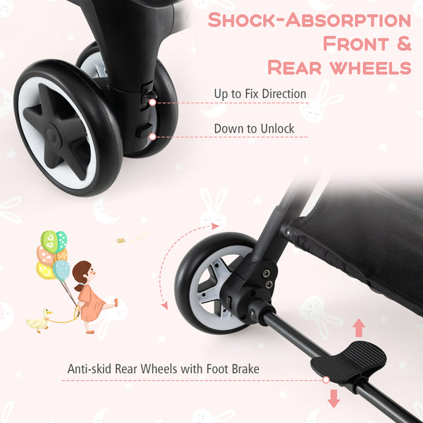 Lightweight aluminium frame baby stroller with net, angled view, perfect for travel and outdoor use.