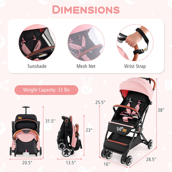 Lightweight aluminium frame baby stroller with net, angled view, perfect for travel and outdoor adventures.