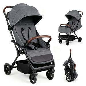 Lightweight Baby Stroller with One-Hand Folding and Adjustable Canopy for Toddlers