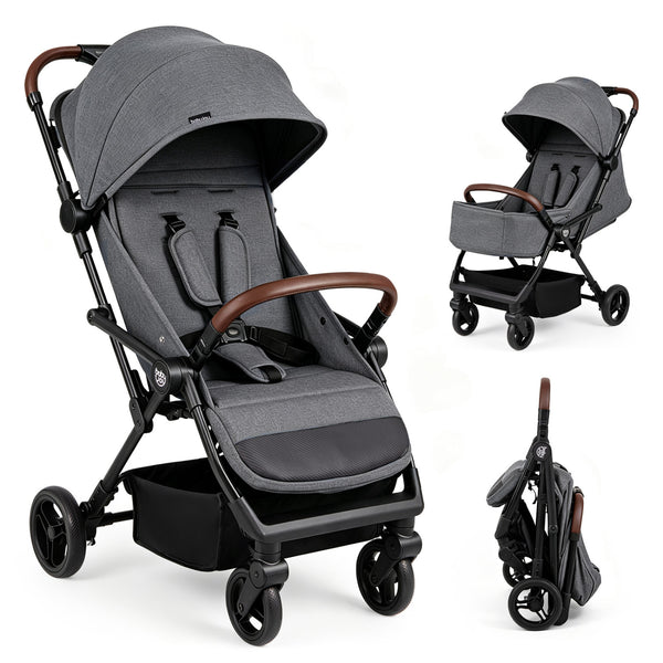 Lightweight Baby Stroller with One-Hand Folding and Adjustable Canopy for Toddlers