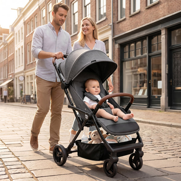 Lightweight Baby Stroller with One-Hand Folding and Adjustable Canopy for Toddlers
