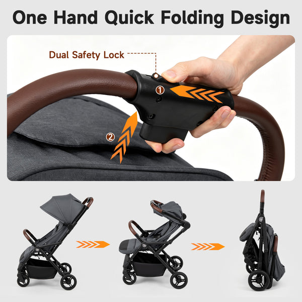 Lightweight Baby Stroller with One-Hand Folding and Adjustable Canopy for Toddlers