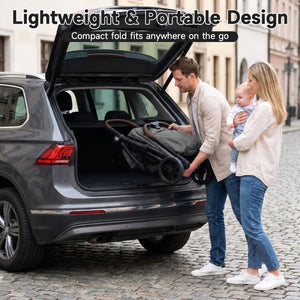 Lightweight Baby Stroller with One-Hand Folding and Adjustable Canopy for Toddlers