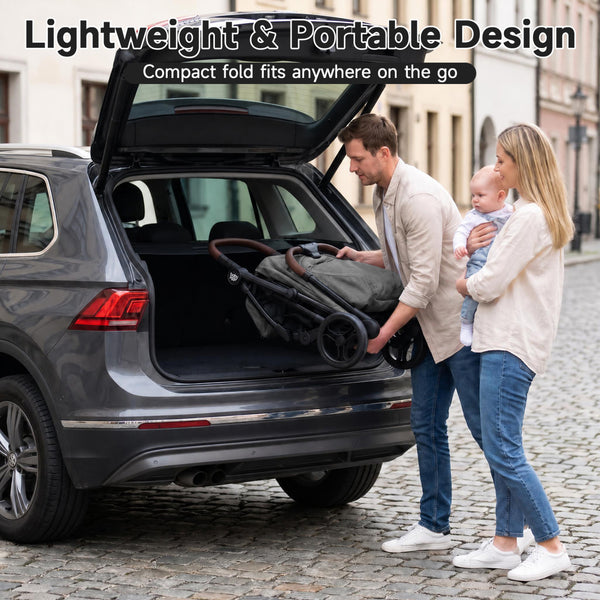 Lightweight Baby Stroller with One-Hand Folding and Adjustable Canopy for Toddlers