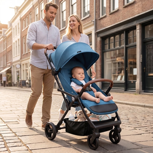 Lightweight Baby Stroller with One-Hand Folding and Adjustable Canopy for Toddlers