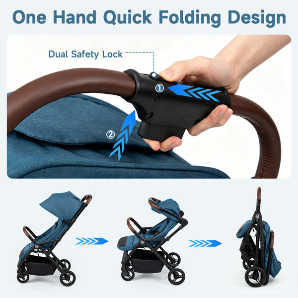 Lightweight Baby Stroller with One-Hand Folding and Adjustable Canopy for Toddlers