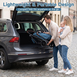 Lightweight Baby Stroller with One-Hand Folding and Adjustable Canopy for Toddlers