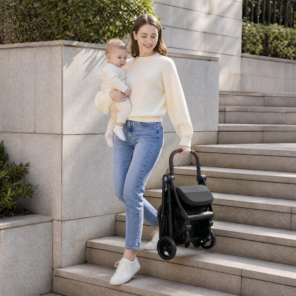 Lightweight Baby Stroller with One-Hand Folding and Adjustable Canopy for Toddlers