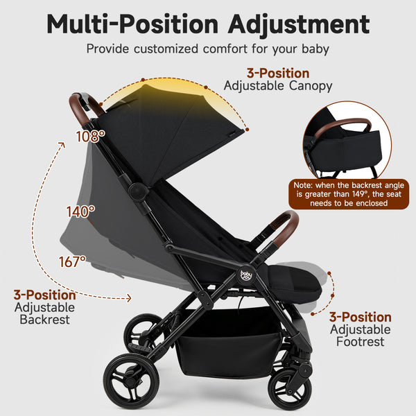 Lightweight Baby Stroller with One-Hand Folding and Adjustable Canopy for Toddlers