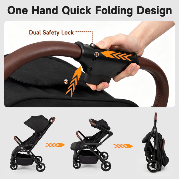 Lightweight Baby Stroller with One-Hand Folding and Adjustable Canopy for Toddlers