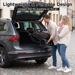 Lightweight Baby Stroller with One-Hand Folding and Adjustable Canopy for Toddlers