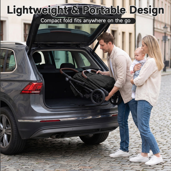 Lightweight Baby Stroller with One-Hand Folding and Adjustable Canopy for Toddlers