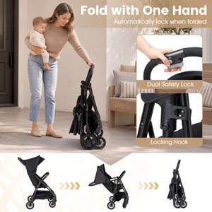 Lightweight Travel Stroller with Canopy and Under-Seat Basket for Baby and Toddler