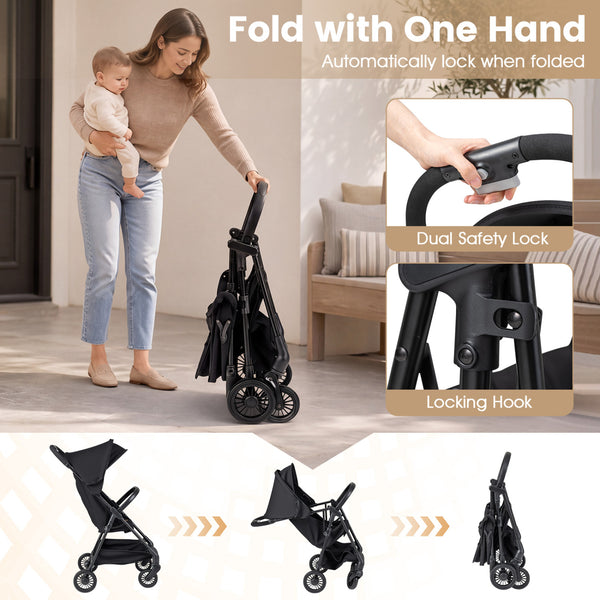 Lightweight Travel Stroller with Canopy and Under-Seat Basket for Baby and Toddler