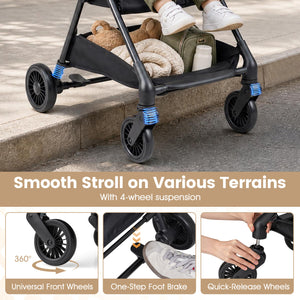 Lightweight Travel Stroller with Canopy and Under-Seat Basket for Baby and Toddler