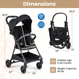 Lightweight Travel Stroller with Canopy and Under-Seat Basket for Baby and Toddler
