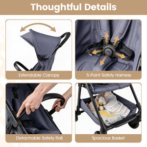 Lightweight Travel Stroller with Canopy and Under-Seat Basket for Baby and Toddler