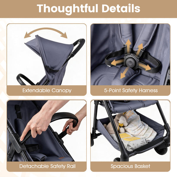 Lightweight Travel Stroller with Canopy and Under-Seat Basket for Baby and Toddler