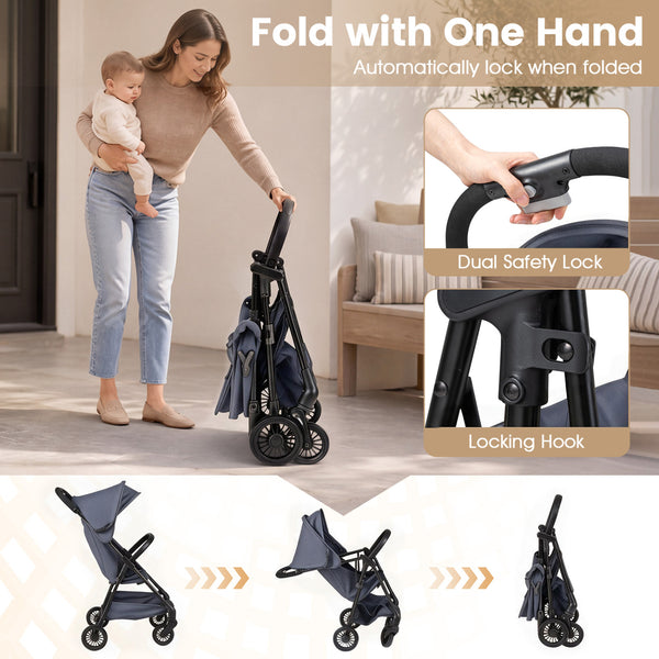 Lightweight Travel Stroller with Canopy and Under-Seat Basket for Baby and Toddler