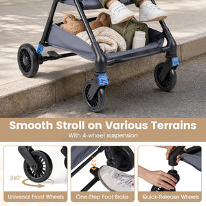Lightweight Travel Stroller with Canopy and Under-Seat Basket for Baby and Toddler