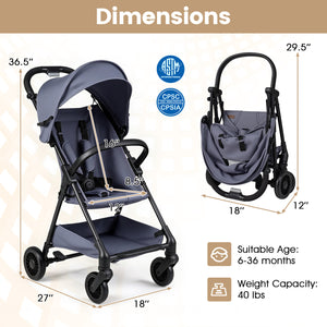 Lightweight Travel Stroller with Canopy and Under-Seat Basket for Baby and Toddler