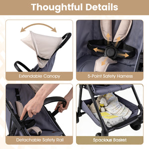 Lightweight Travel Stroller with Canopy and Under-Seat Basket for Baby and Toddler