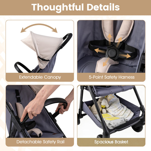 Lightweight Travel Stroller with Canopy and Under-Seat Basket for Baby and Toddler