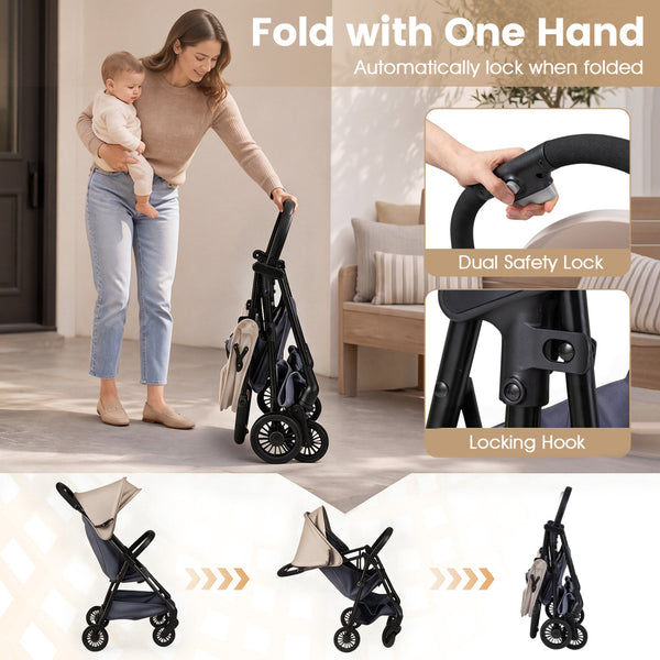 Lightweight Travel Stroller with Canopy and Under-Seat Basket for Baby and Toddler