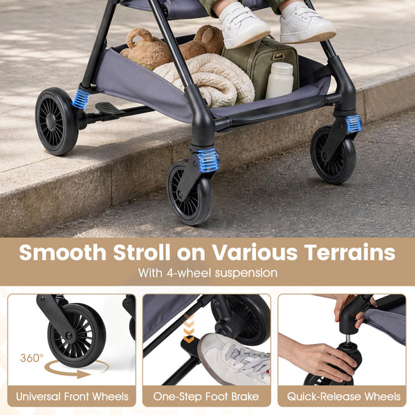 Lightweight Travel Stroller with Canopy and Under-Seat Basket for Baby and Toddler