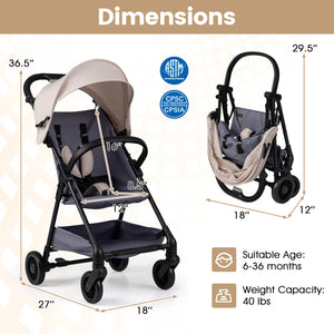Lightweight Travel Stroller with Canopy and Under-Seat Basket for Baby and Toddler