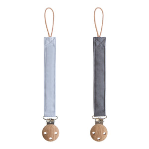 Mushie Linen Pacifier Clip 2-Pack linen clips faux wood clasp
