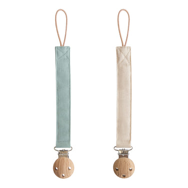 Mushie Linen Pacifier Clip 2-Pack linen clips faux wood clasp