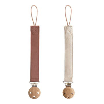 Mushie Linen Pacifier Clip 2-Pack linen clips faux wood clasp