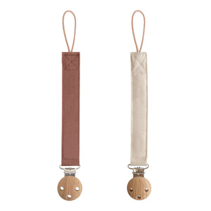 Mushie Linen Pacifier Clip 2-Pack linen clips faux wood clasp