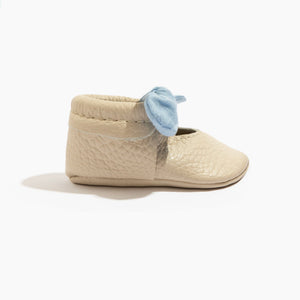 Linen Periwinkle Knotted Bow Baby Shoe