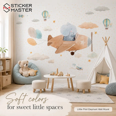 Little Pilot Elephant Wall Mural for Kids & Nursery