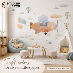 Little Pilot Elephant Wall Mural for Kids & Nursery by Sticker Master
