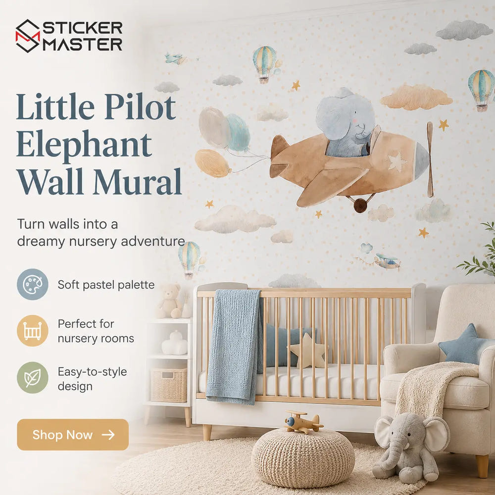 Little Pilot Elephant Wall Mural for Kids & Nursery